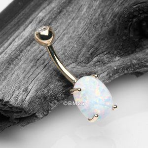 14 Karat Gold Prong Set Fire Opal Sparkle Belly Button Ring